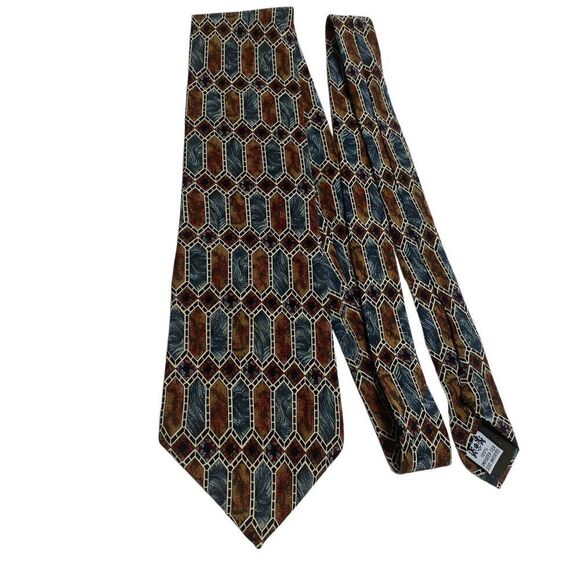 Metropolitan Museum of Art Tie Men's Necktie Silk Brown Blue Ivory Geometric - Picture 7 of 7